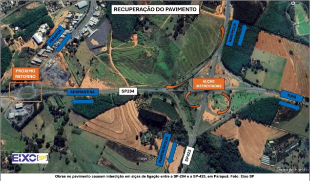 Obras no asfalto interditam alças de ligação entre as rodovias Assis Chateaubriand e Comandante João Ribeiro de Barros, em Parapuã