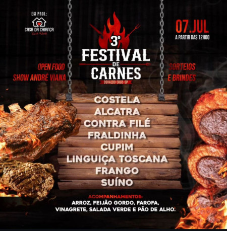 3Âº Festival da Carne da Casa da CrianÃ§a Ruth Wirth e AJA acontece neste final de semana em OC