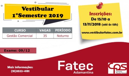 FATEC Adamantina: últimos dias de inscrição para o vestibular 2019