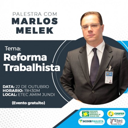 Palestra sobre Reforma Trabalhista acontece na próxima segunda-feira (22) em OC