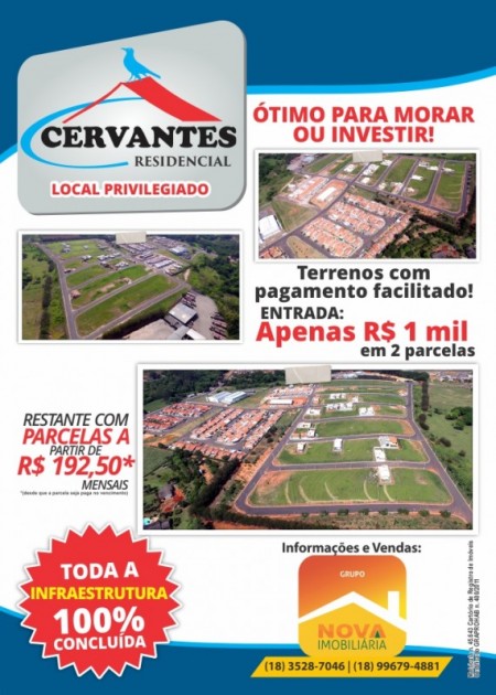 Grupo Nova Imobiliária lança o Residencial Cervantes nesta quarta-feira em Rinópolis 